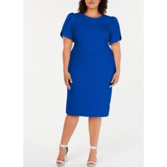 Calvin Klein Dress Women Plus 22W Blue Sheath Career Corporate Church Timeless - Picture 1 of 7